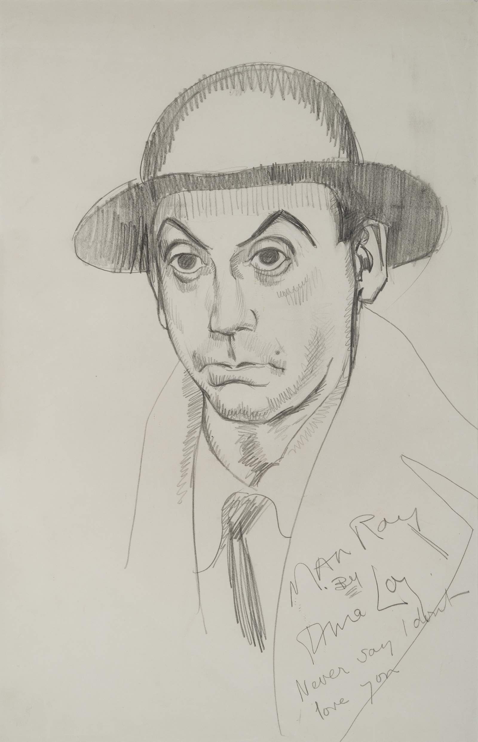 Mina Loy, Portrait of Man Ray, ca. 1925, graphite on paper, 20 x 12 in. (50.8 x 30.48 cm). Private collection.