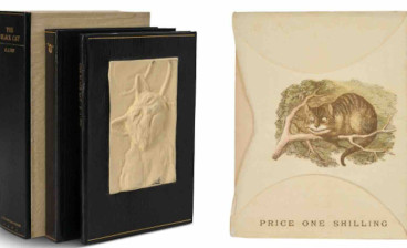 Pictured left, a limited edition of The Black Cat by Edgar Allan Poe (estimate: $1,000-$1,500), and right, a first edition, first issue of The Wonderland Postage-Stamp Case inscribed by Lewis Carroll, estimated at $2,000-$3,000.